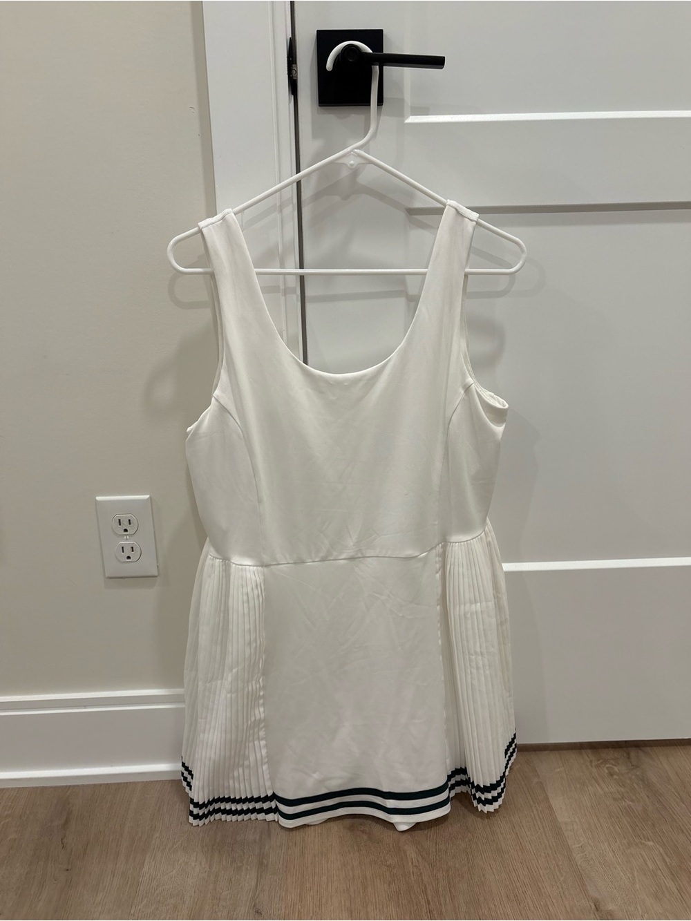 Tuckernuck Studio McGee White Pleated Mini Dress with Dark Green Trim